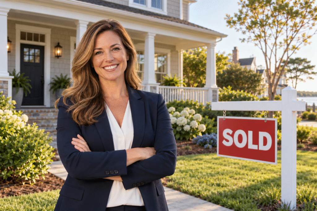 Confident agent celebrates a sold home